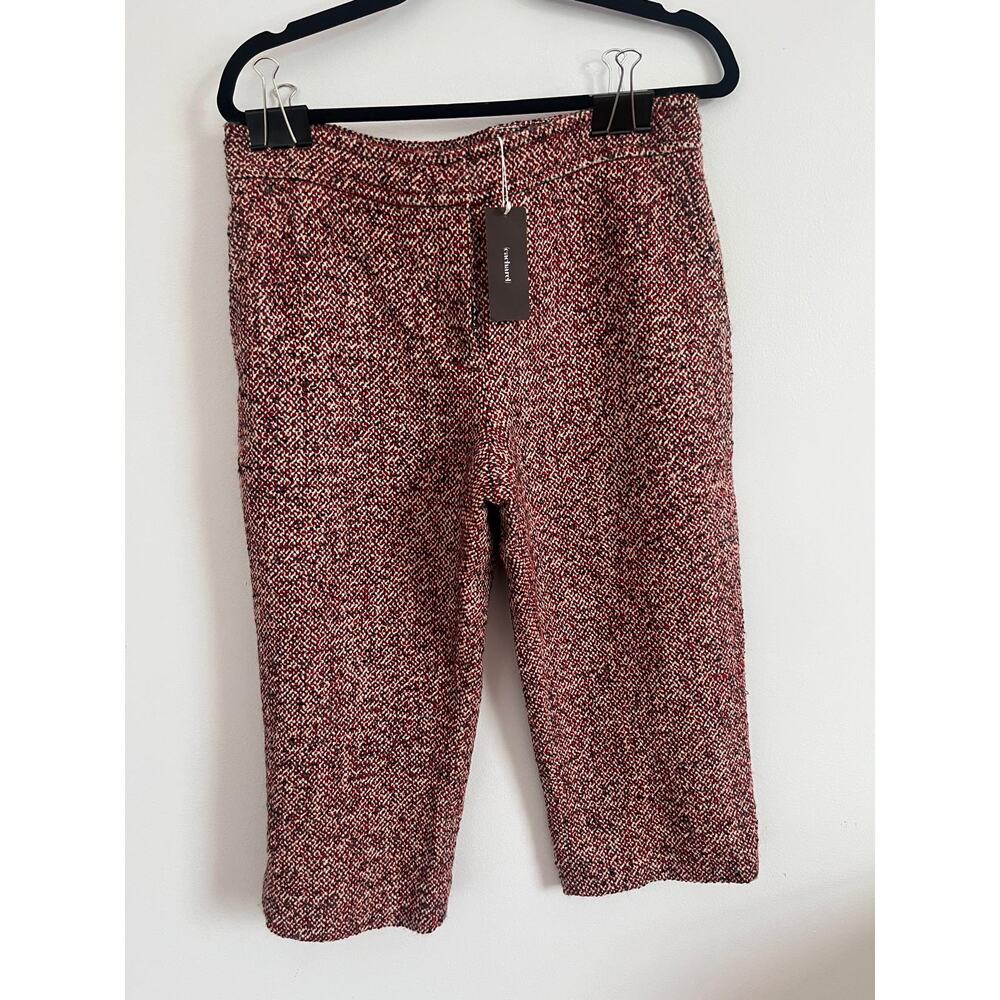 Cacharel Tweed Cropped‎ Pants Women 42 Red Black Wool Blend Bouclé Trousers